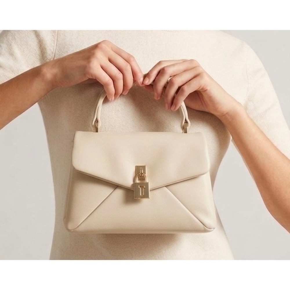 Ted Baker Padlock Crossbody Bag Womens Small Cream Leather Gold Chain Strap NWT